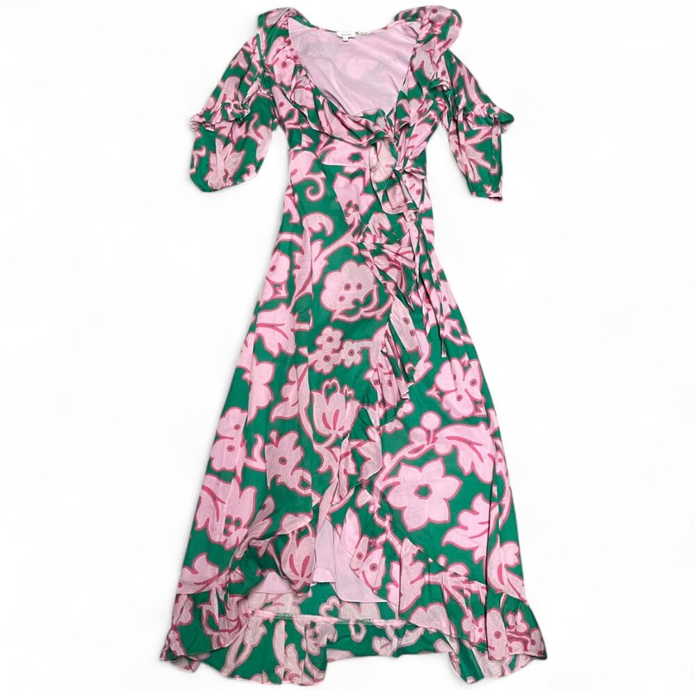Rhode‎ Womens Lydia Take It Easy Pink Green Floral Print Midi Wrap Dress Size XS - Picture 9 of 11